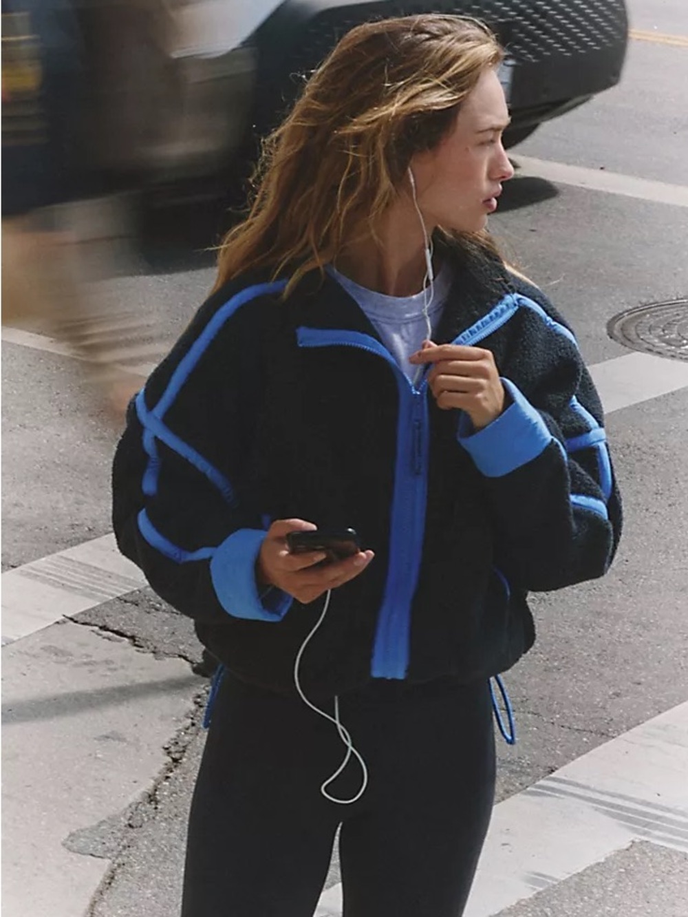 Black & Blue Sherpa Zip-Up Jacket Women's XL cozy comfy sporty fashionable